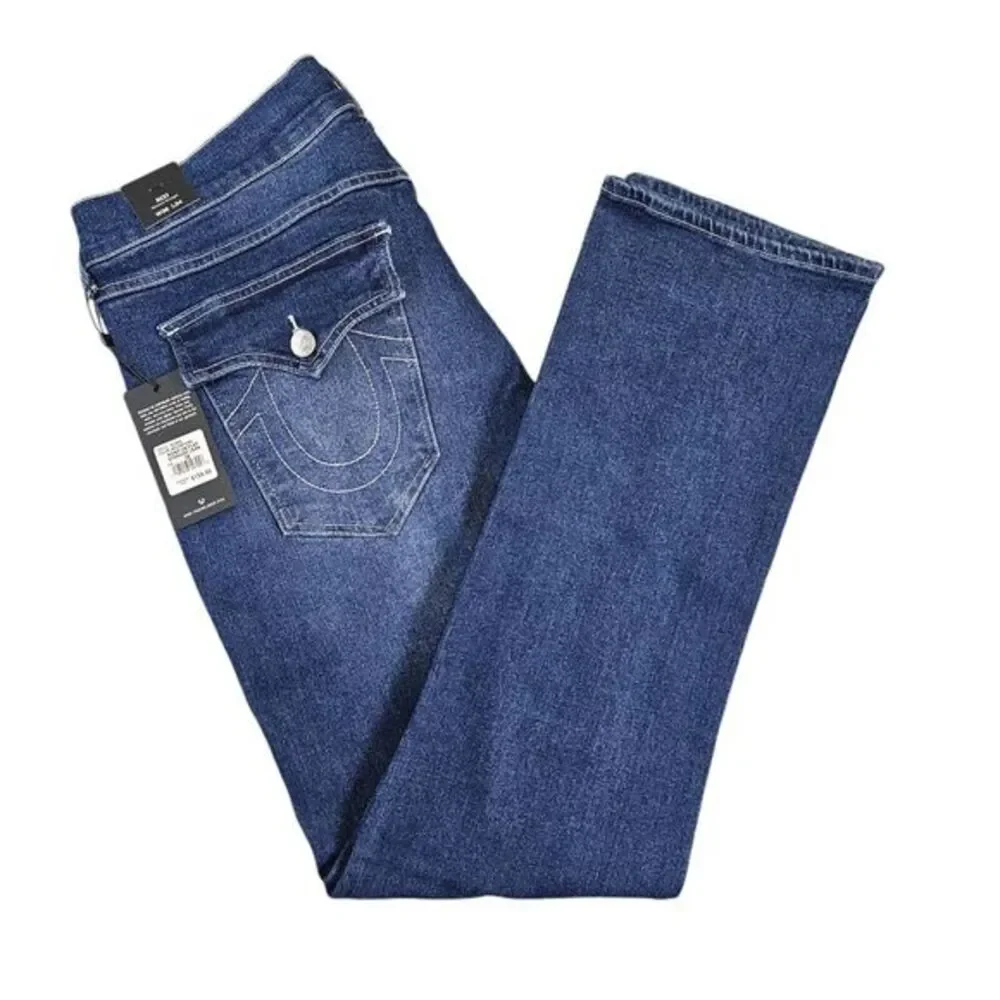 NWT True Religion Ricky Flap SN Men Blue Denim Jeans Size 36x34 Relaxed Straight
